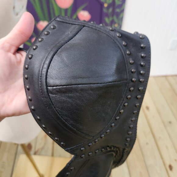 Vintage 1990's y2k black leather studded bralette crop top by First - Picture 11 of 15